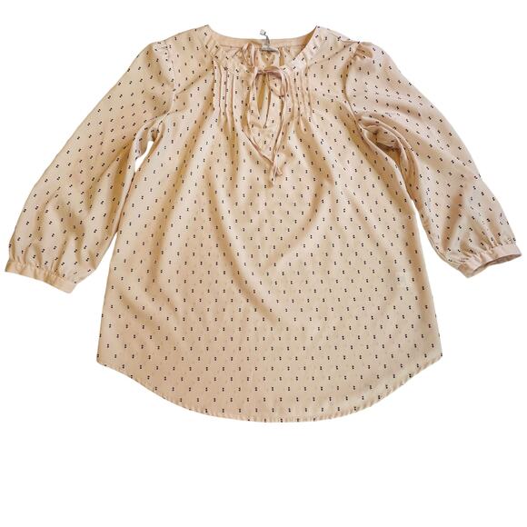 Elle Peach Whip Polka Dot Tie Neck Long Sleeve Sheer Chiffon Career Top Blouse S - Picture 8 of 10